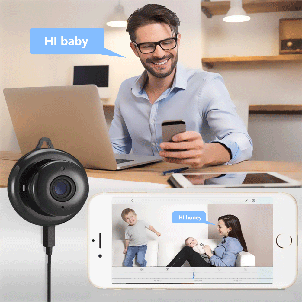 IP Camera, WiFi Camera Mini Camera with Infrared Night Vision 2-Way Audio Motion Tracker CCTV P2P Home Security (Hook Type）