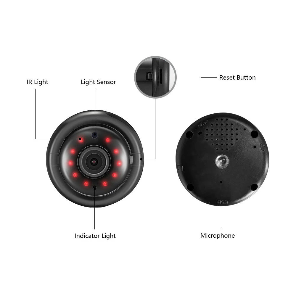 IP Camera Mini Wifi Camera with Infrared Night Vision 2 Way Audio Motion Tracker for Home Security Baby Monitor V380