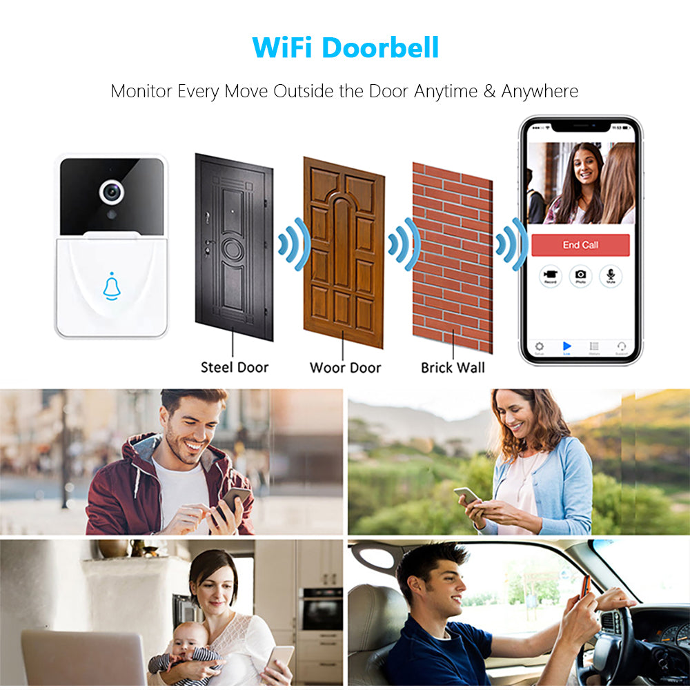 Mini WiFi Video Doorbell Smart Home Wireless Phone Door Bell Camera Security Video Intercom HD IR Night Vision for Office Apartment X3
